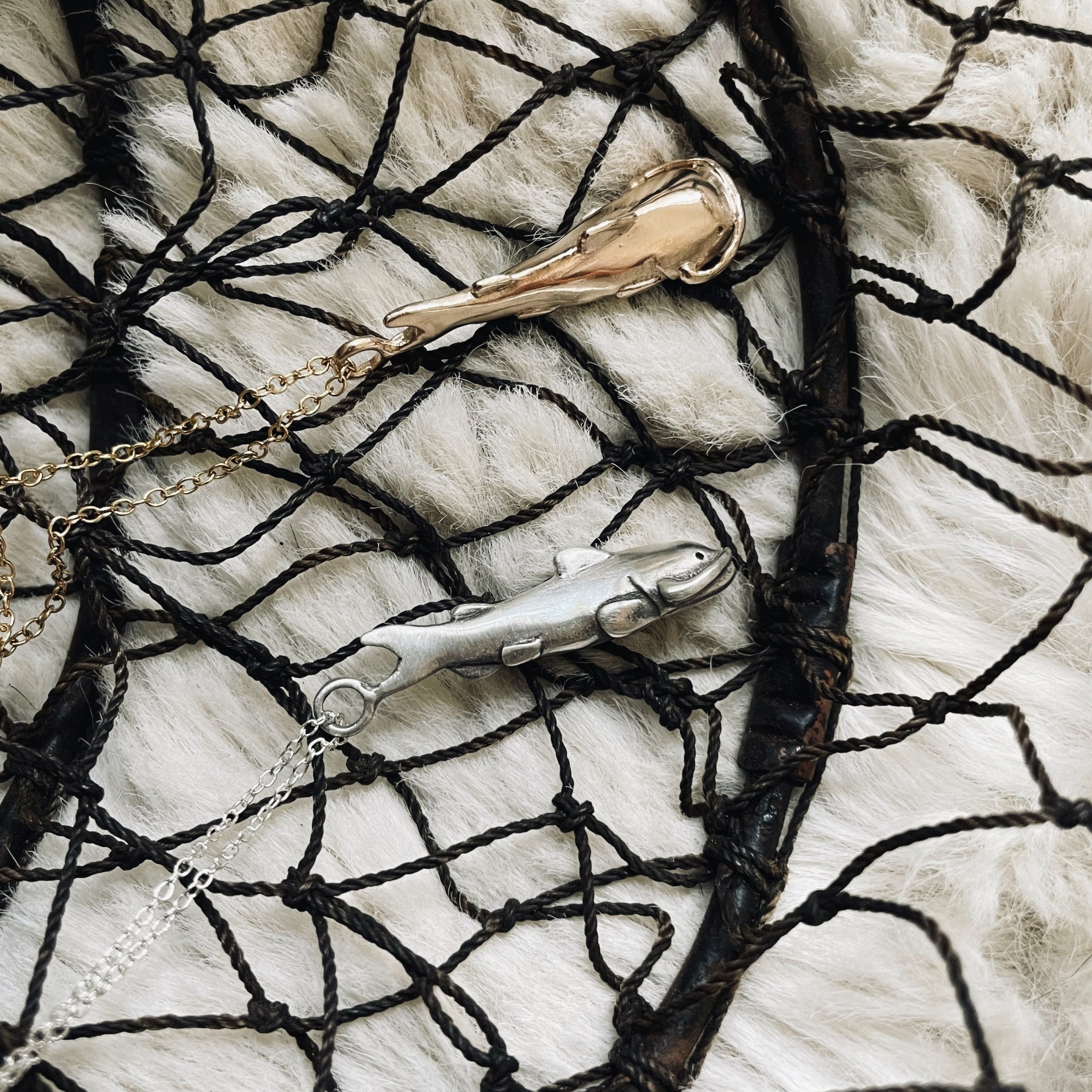 MIMOSA Handcrafted Bronze and Sterling Silver Catfish Necklaces