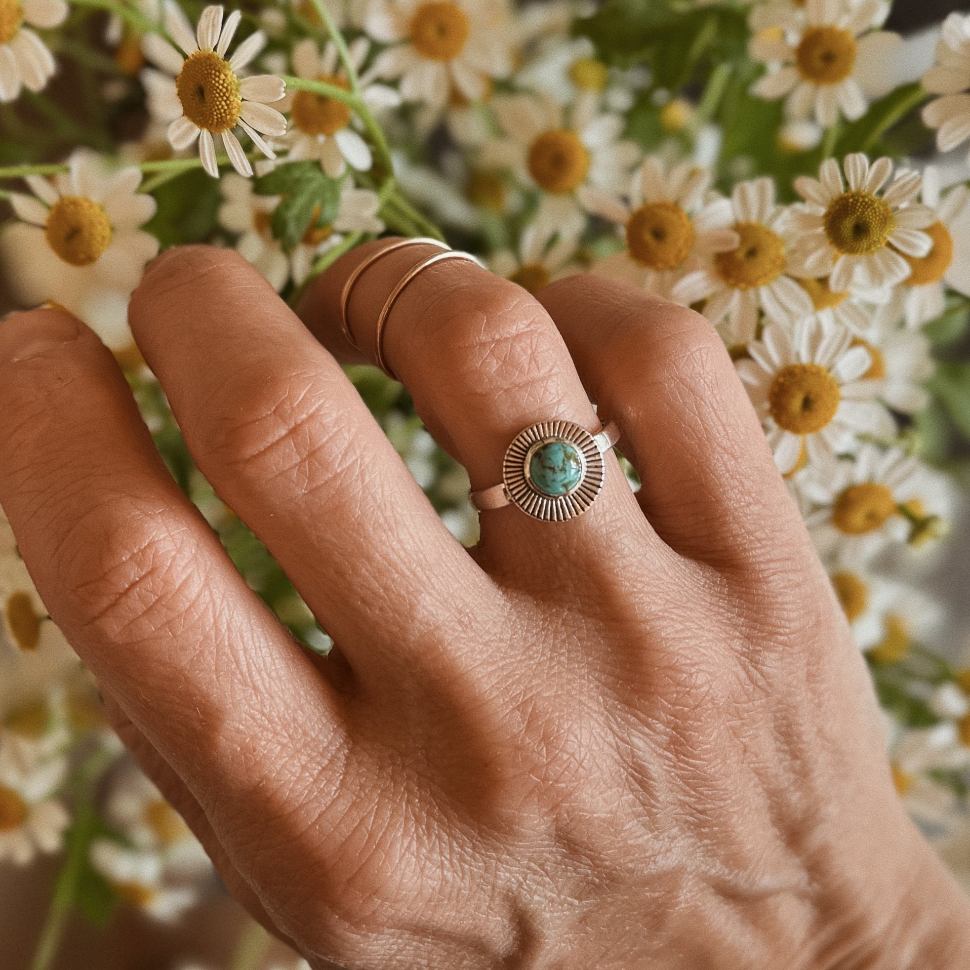 MIMOSA Handcrafted Sunburst Ring with Turquoise