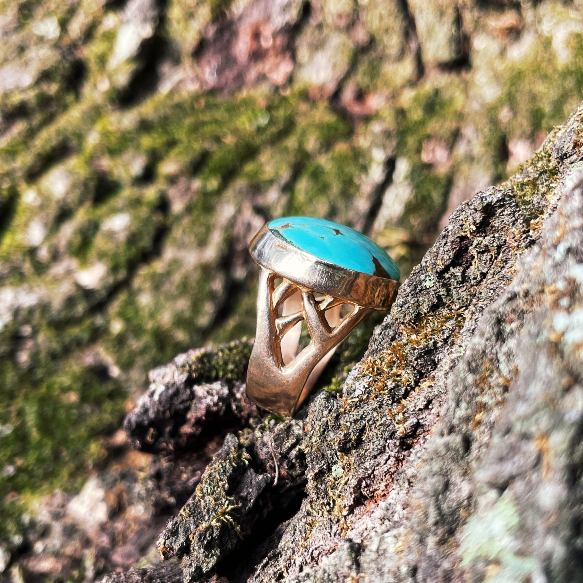 MIMOSA Handcrafted Bronze Mother Tree Ring with a Turquoise Stone