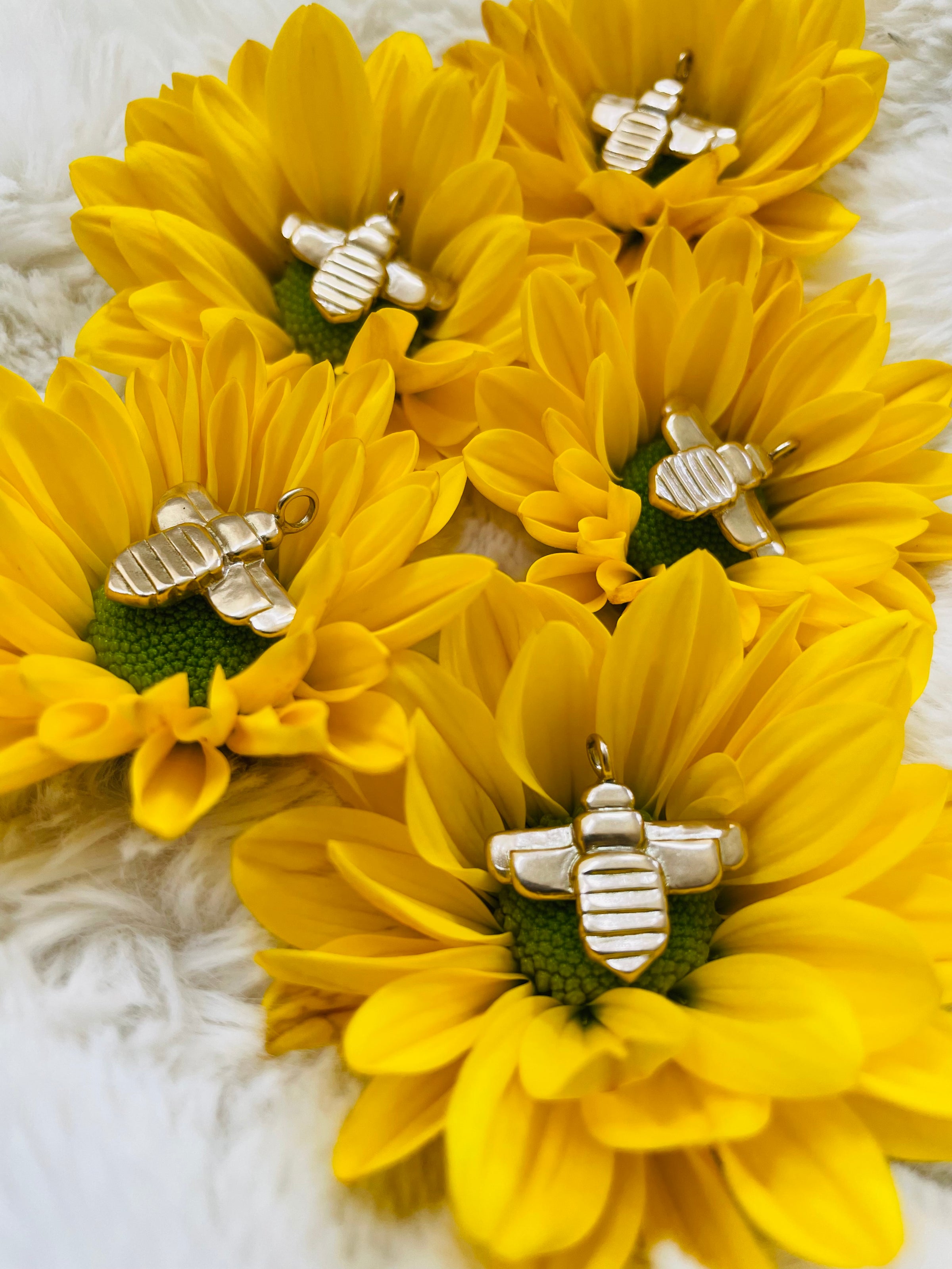MIMOSA Handcrafted Bronze Bee Pendants in Yellow Flowers