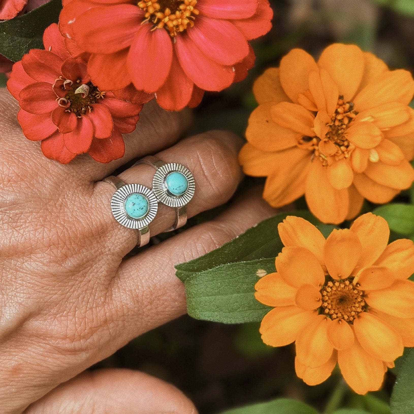 MIMOSA Handcrafted Sunburst Ring with Turquoise