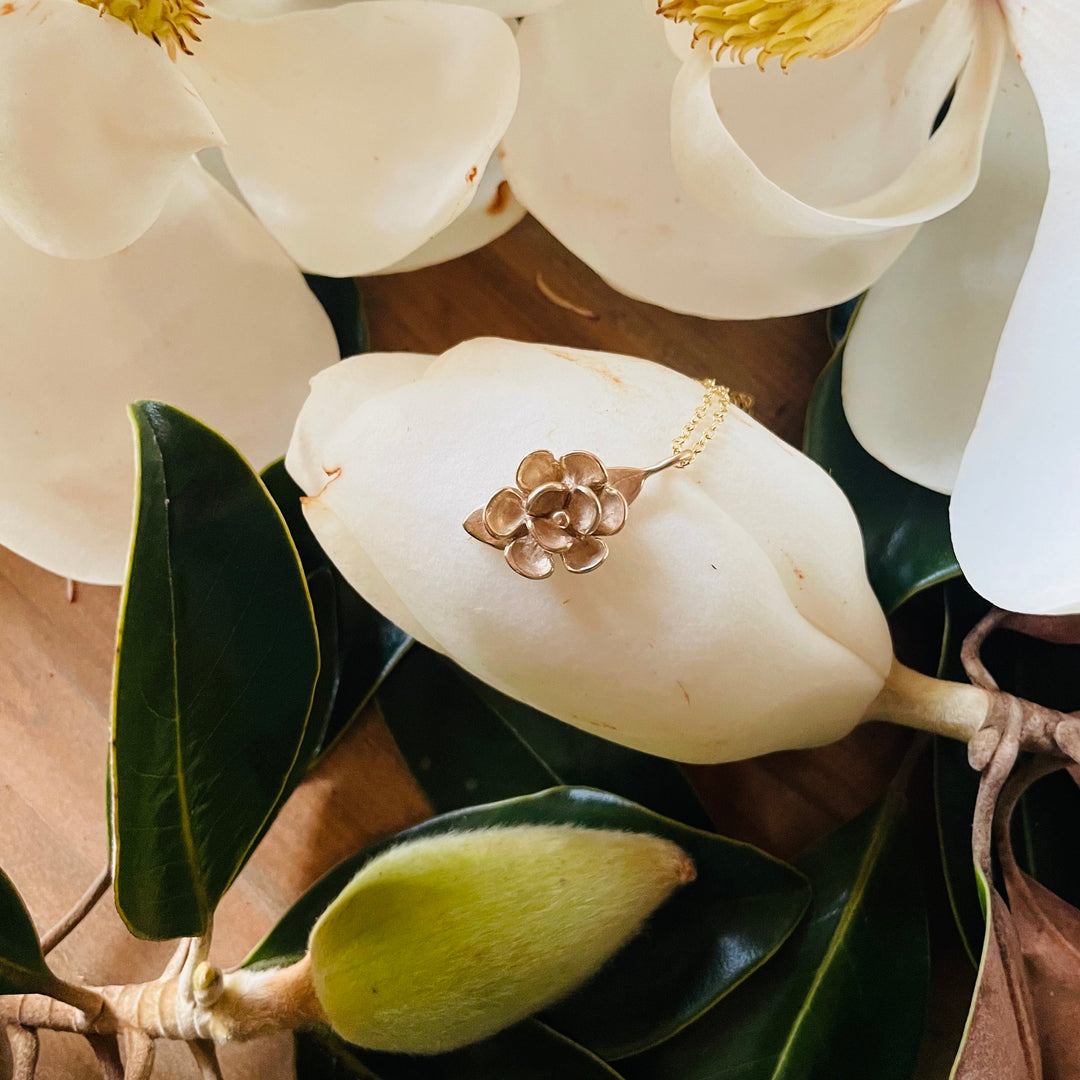 MIMOSA Handcrafted Bronze Magnolia Flower Necklace