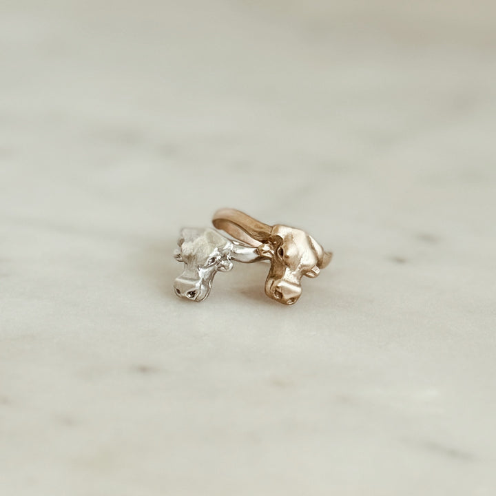 The MIMOSA Handcrafted Longhorn Ring in Bronze and Sterling Silver