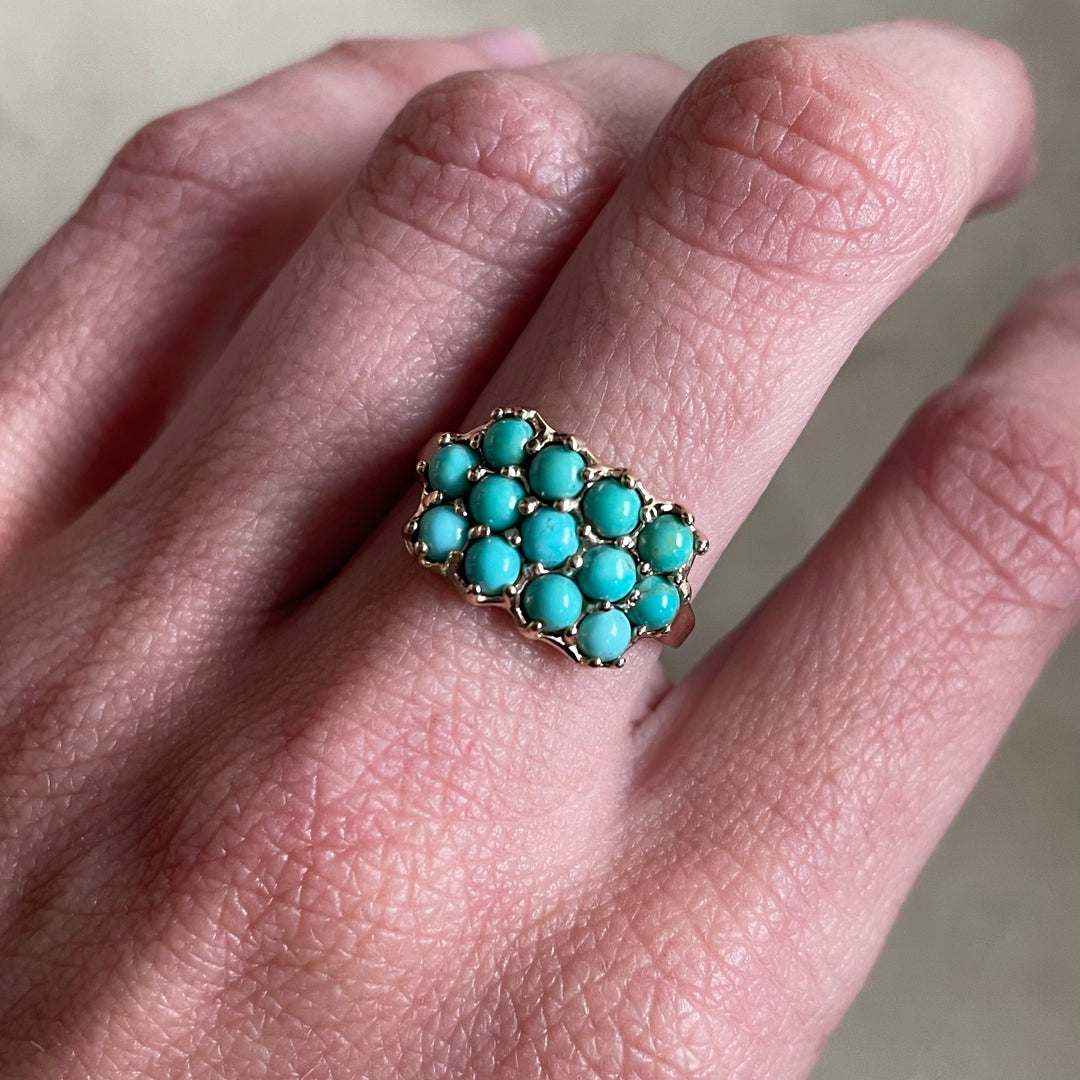 14K GOLD 13 STONE TURQUOISE RING | MIMOSA Handcrafted
