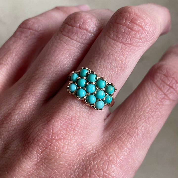 14K GOLD 13 STONE TURQUOISE RING | MIMOSA Handcrafted