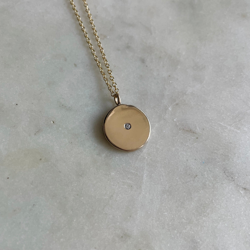 14K Gold Minimal Circle Stone Pendant | MIMOSA Handcrafted
