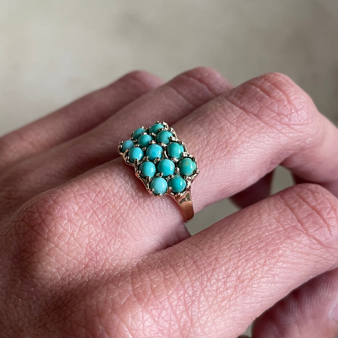 14K GOLD 13 STONE TURQUOISE RING | MIMOSA Handcrafted