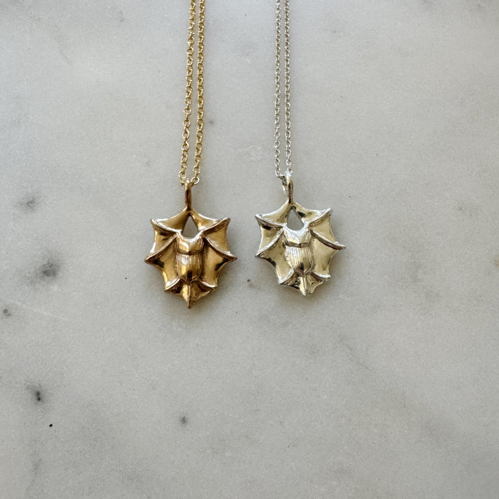 Bat necklace in bronze and sterling silver