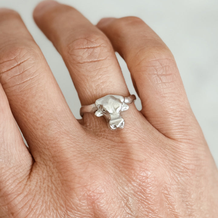 Person Wears the MIMOSA Handcrafted Longhorn Ring in Sterling Silver
