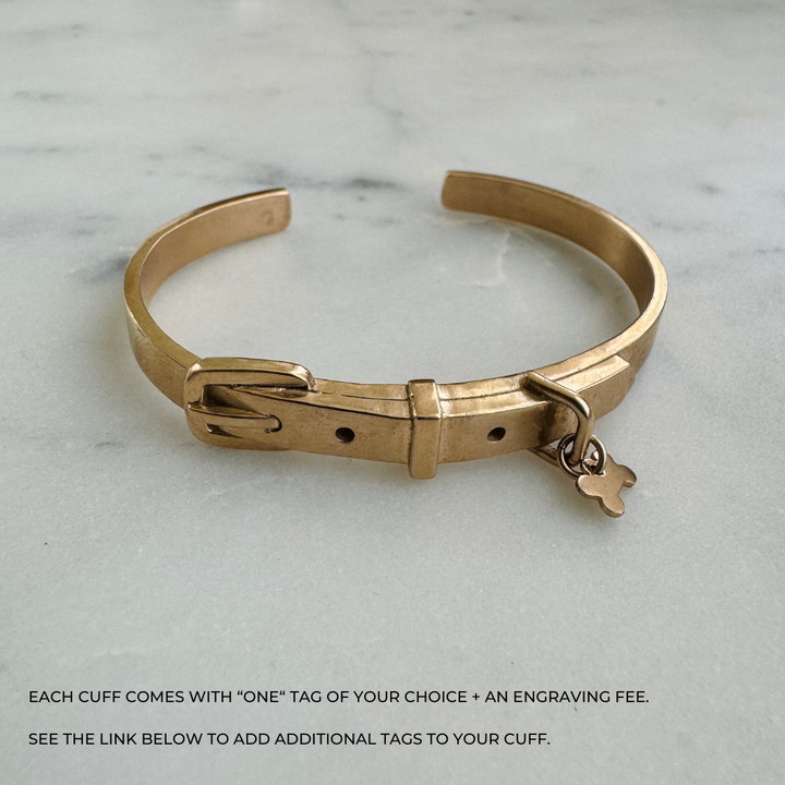MIMOSA Handcrafted Bronze Pet Collar Bracelet with Bone Pet Tag