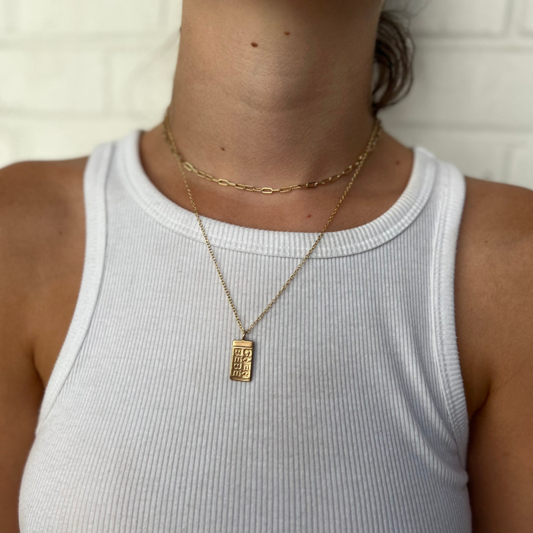 Woman Wearing Handcrafted Cajun Cher Bebe Pendant Necklace