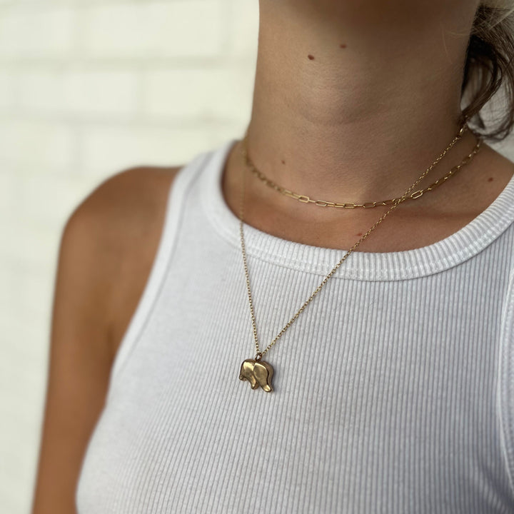 Woman Wearing Handcrafted Elephant Pendant Necklace