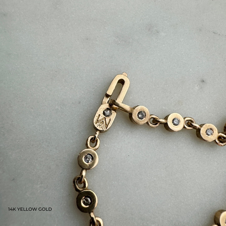 MIMOSA Handcrafted's Tennis Bracelet, the Gracelet, in 14K Yellow Gold with Diamonds. 