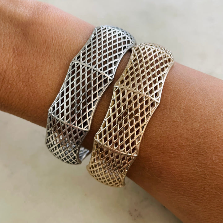 MIMOSA Handcrafted Hoop Net Bracelets In Sterling Silver And Bronze