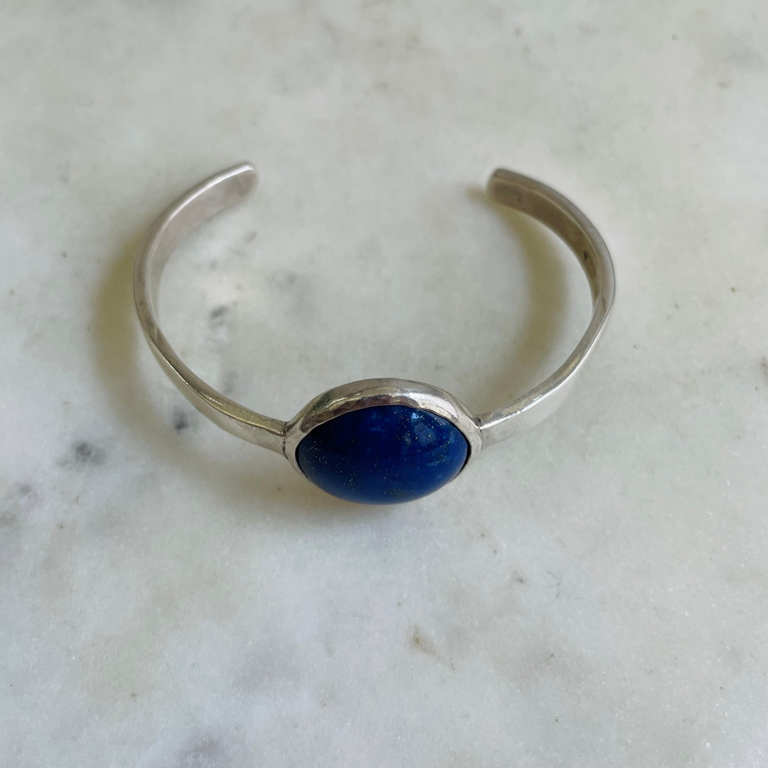 Handmade Sterling Silver Greta Cuff Bracelet with Blue Lapis Stone