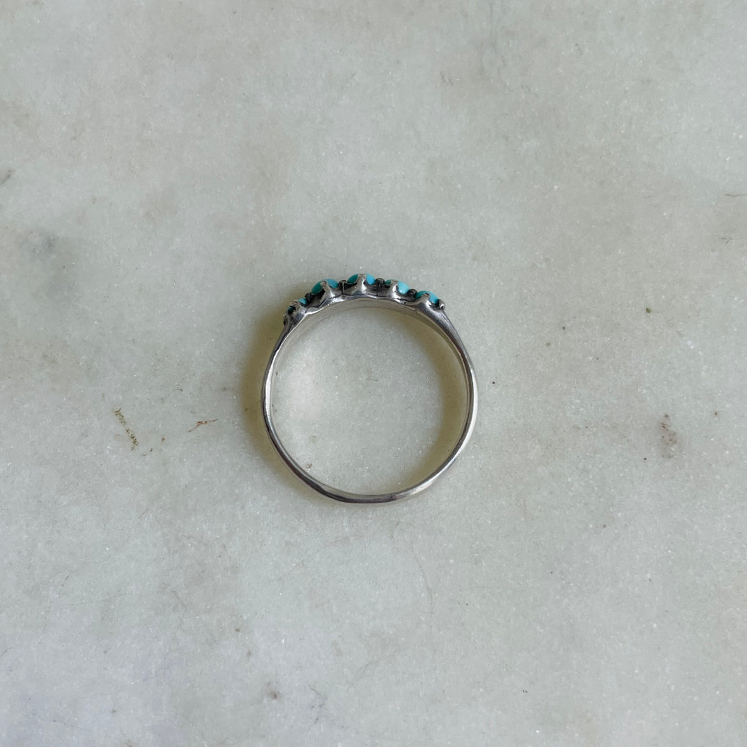 Side View Of Handmade Sterling Silver 5 Turquoise Stone Margaret Ring