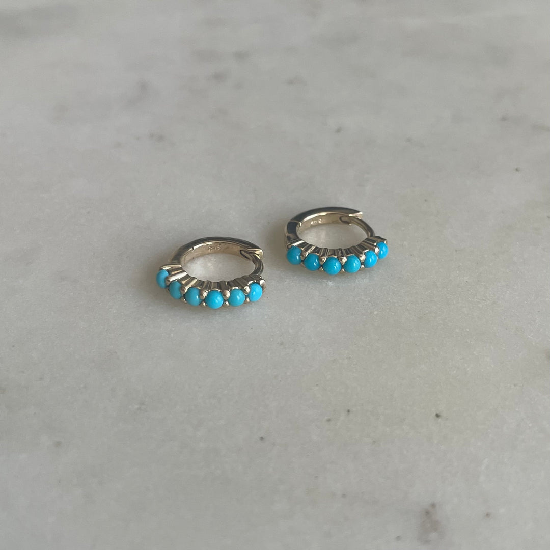 14K Gold Huggie Hoops — Turquoise Earrings | MIMOSA