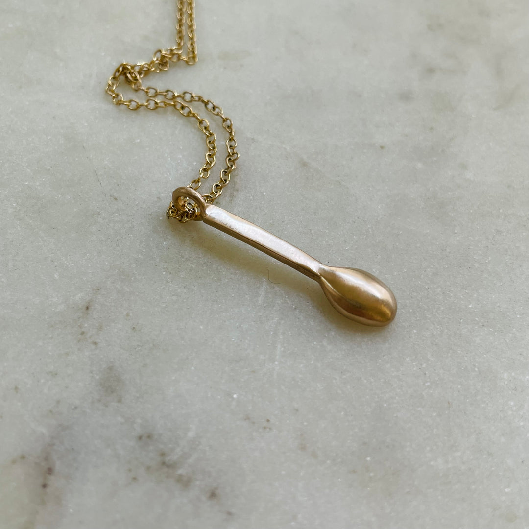 Small Handcrafted Bronze Spoon Pendant On Gold-Filled Necklace Chain