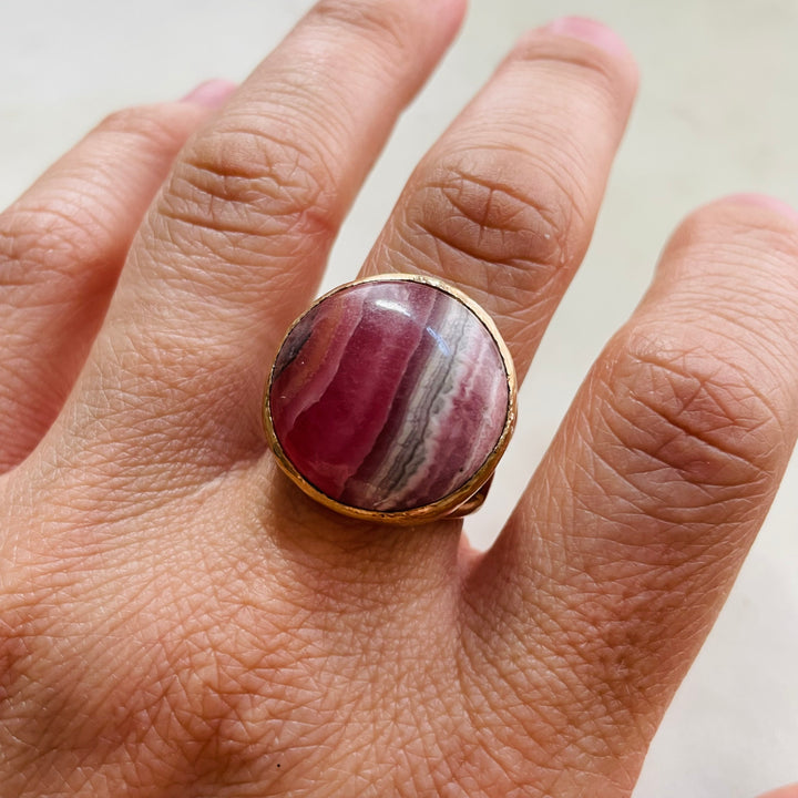 MIMOSA Handcrafted Bronze Mother Tree Ring with Rhodochrosite