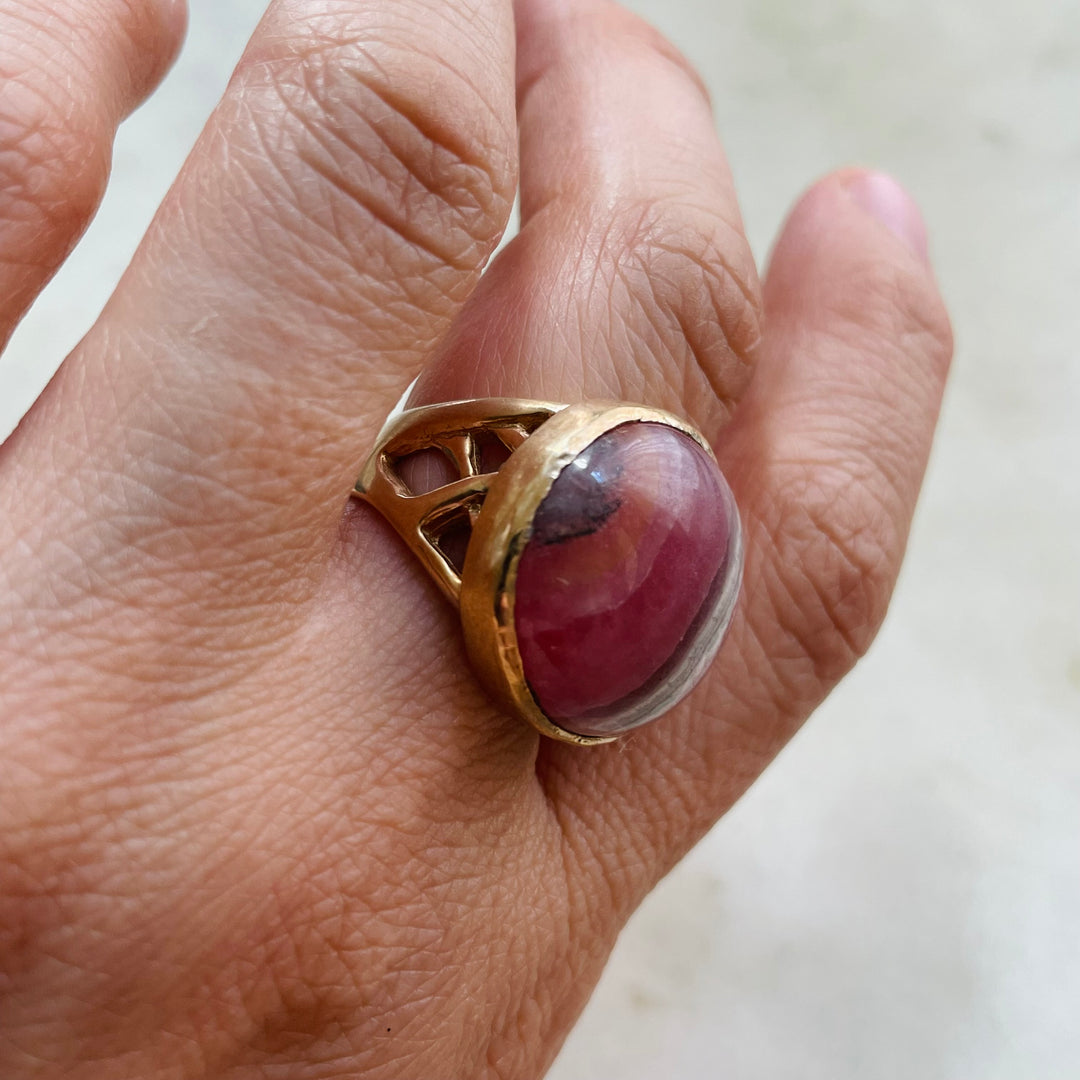 MIMOSA Handcrafted Bronze Mother Tree Ring with Rhodochrosite