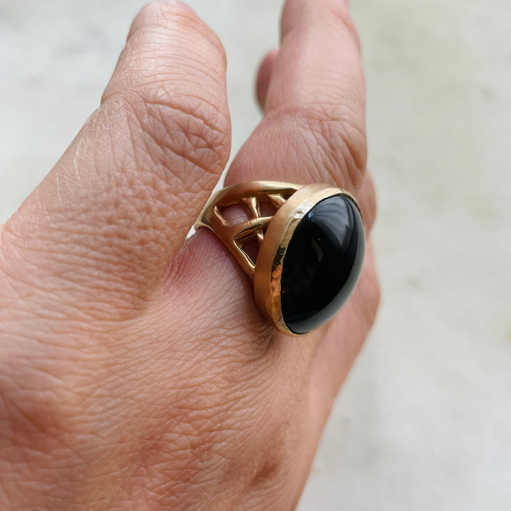 MIMOSA Handcrafted Bronze Mother Tree Ring With Onyx