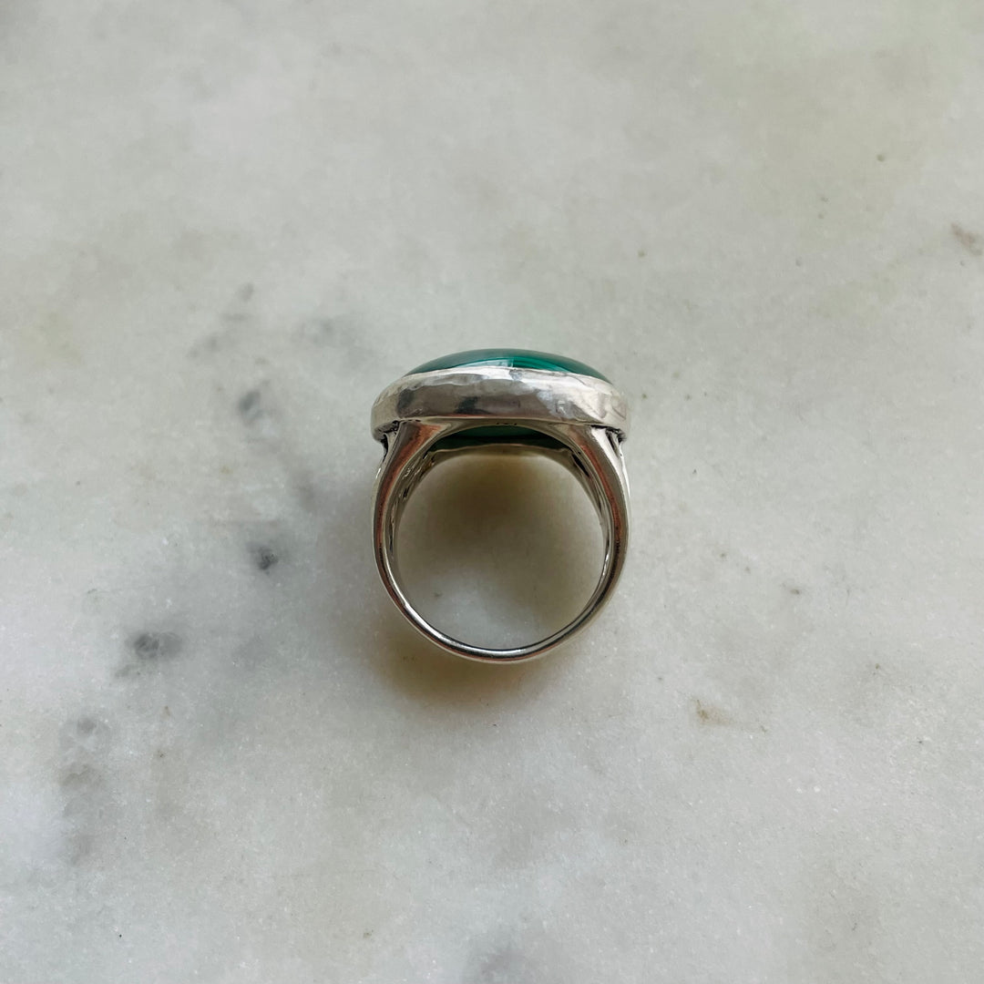 MIMOSA Handcrafted Silver Mother Tree Ring With Malachite