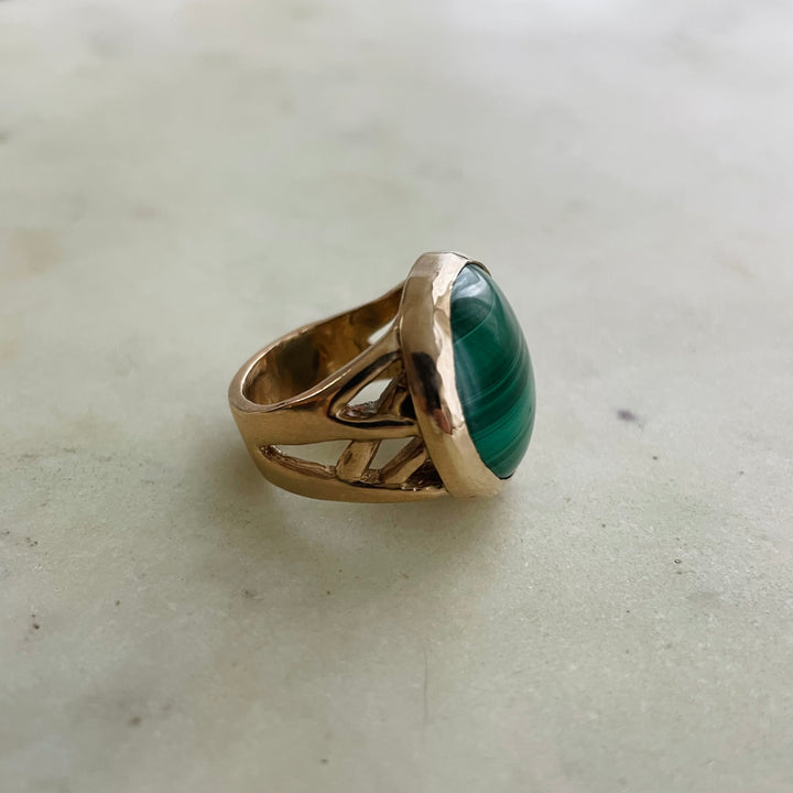 MIMOSA Handcrafted Bronze Mother Tree Ring With Malachite