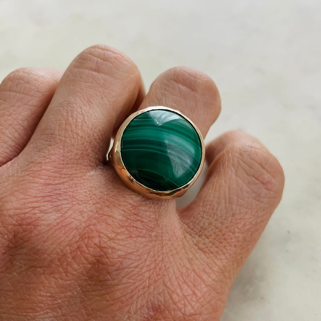 MIMOSA Handcrafted Bronze Mother Tree Ring With Malachite