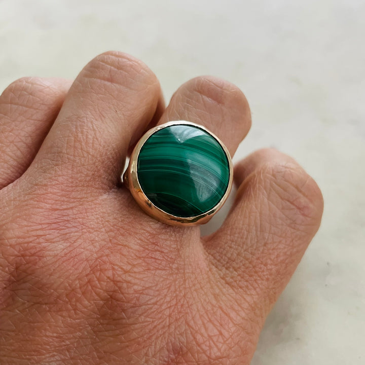MIMOSA Handcrafted Bronze Mother Tree Ring With Malachite
