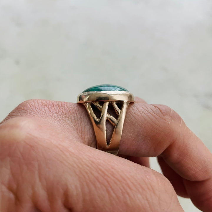 MIMOSA Handcrafted Bronze Mother Tree Ring With Malachite