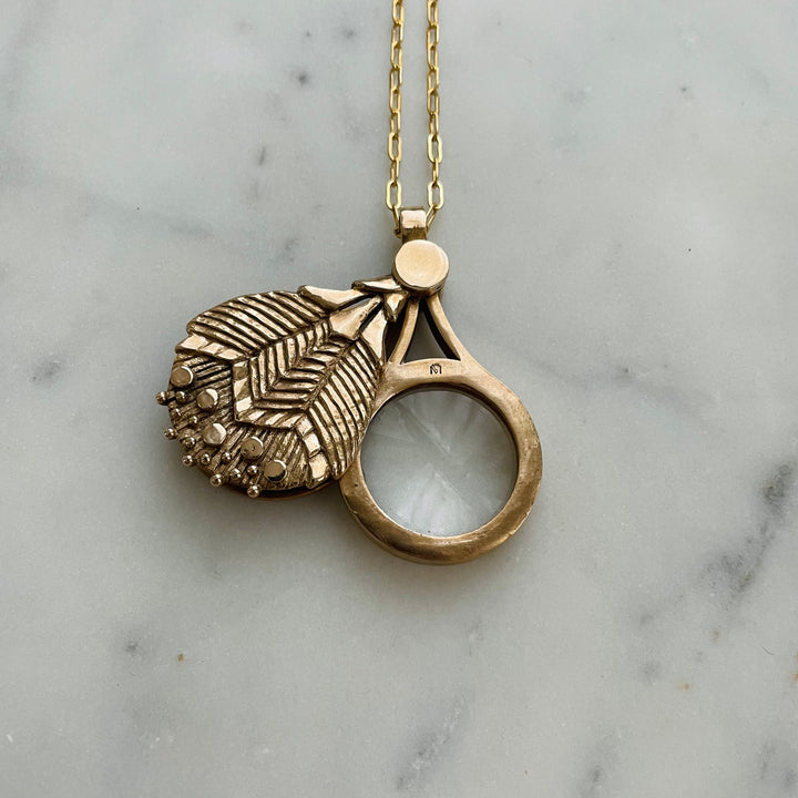 MIMOSA Handcrafted Bronze Wearable Loupe Necklace, Featuring Magnifying Lens