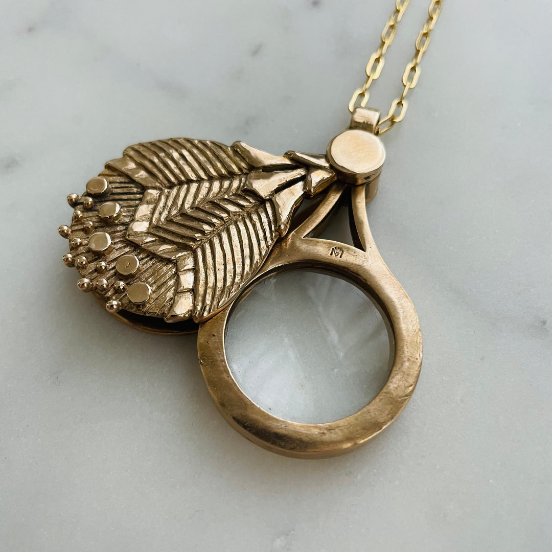 MIMOSA Handcrafted Bronze Wearable Loupe Necklace, Featuring Magnifying Lens