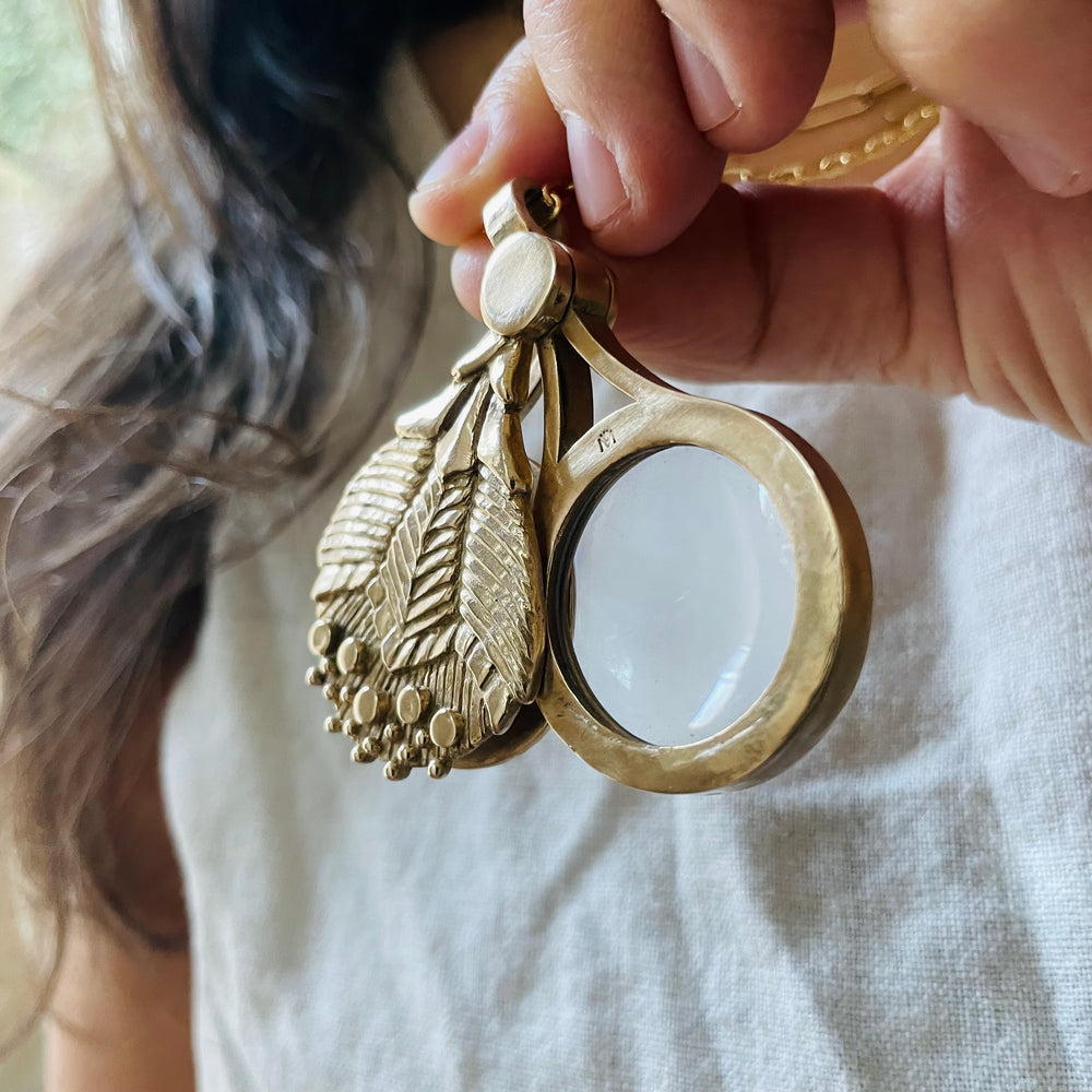 MIMOSA Handcrafted Bronze Wearable Loupe Necklace, Featuring Magnifying Lens