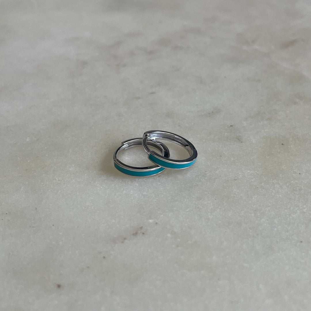 Sterling Silver Huggie Hoops — Turquoise Enamel Earrings | MIMOSA Handcrafted