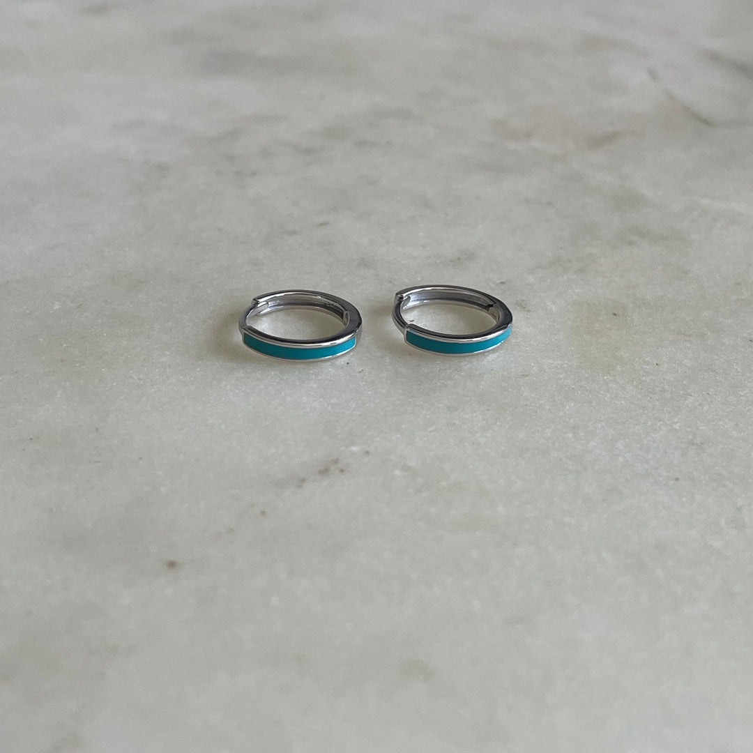 Sterling Silver Huggie Hoops — Turquoise Enamel Earrings | MIMOSA Handcrafted