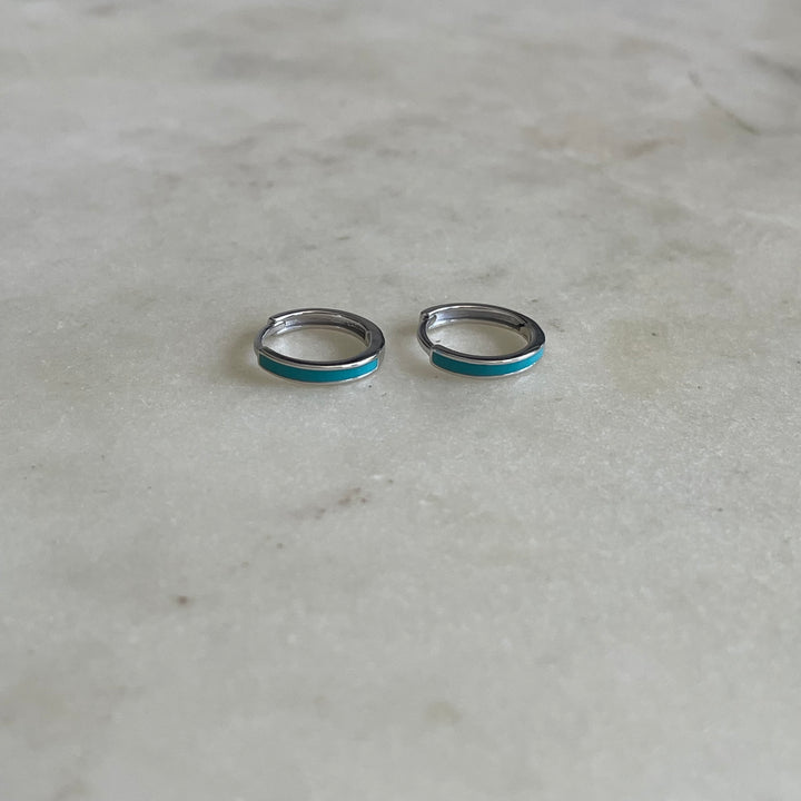 Sterling Silver Huggie Hoops — Turquoise Enamel Earrings | MIMOSA Handcrafted