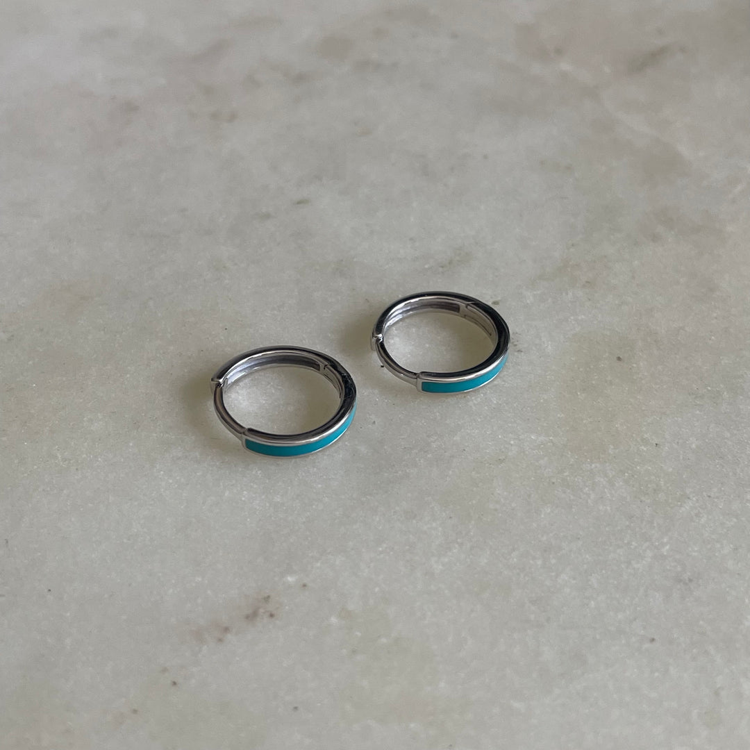 Sterling Silver Huggie Hoops — Turquoise Enamel Earrings | MIMOSA Handcrafted