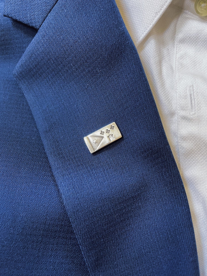 MIMOSA Handcrafted Acadian Flag Lapel Pin in Sterling Silver