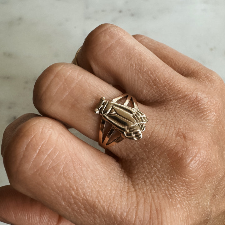 Person Wears the MIMOSA Handcrafted Cicada Ring in Bronze