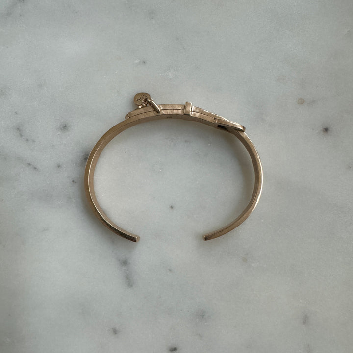 MIMOSA Handcrafted Bronze Pet Collar Bracelet with Two Heart-Shaped Pet Tags