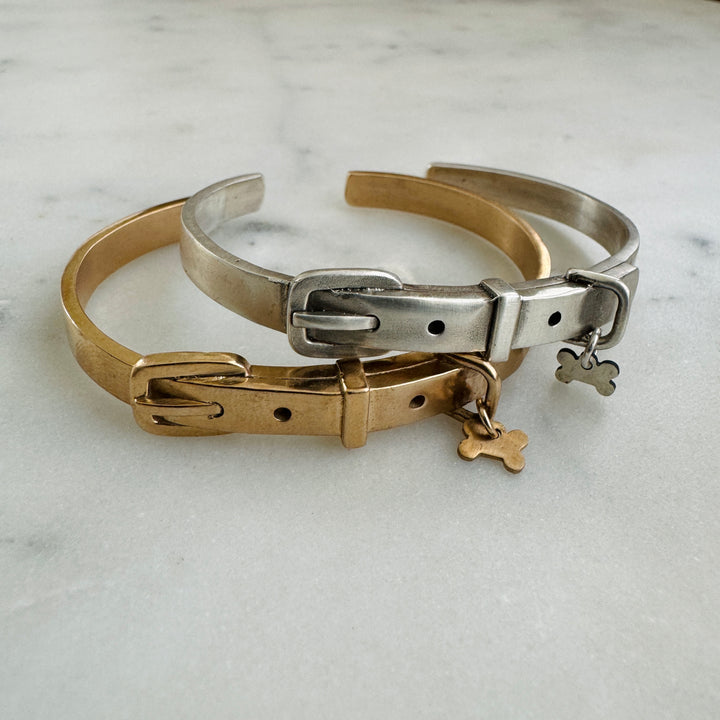 MIMOSA Handcrafted Bronze & Sterling Silver Pet Collar Bracelet with Bone Pet Tags
