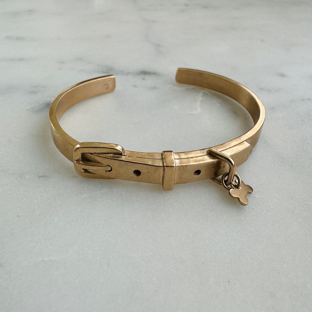 MIMOSA Handcrafted Bronze Pet Collar Bracelet with Bone Pet Tag