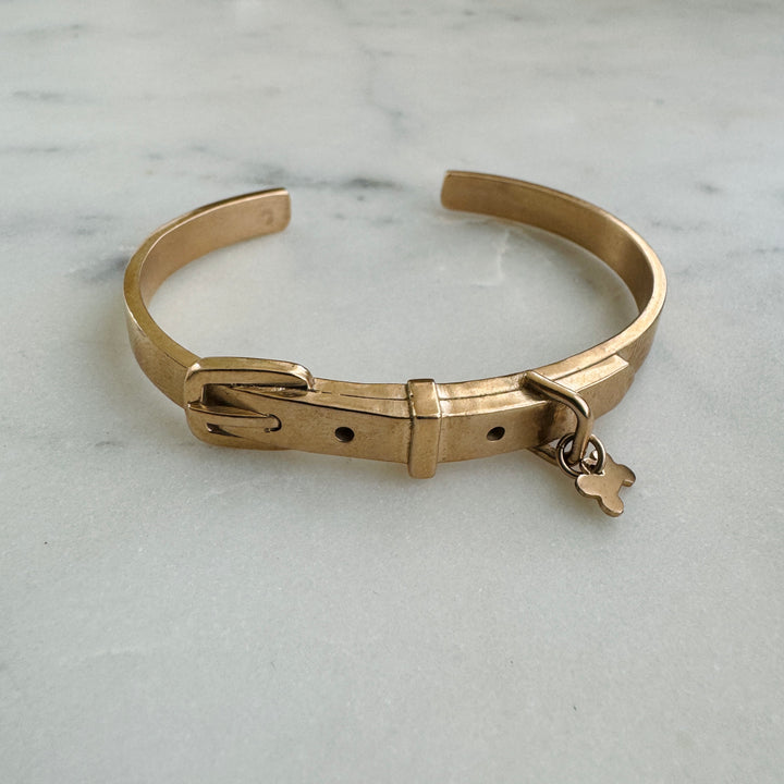 MIMOSA Handcrafted Bronze Pet Collar Bracelet with Bone Pet Tag