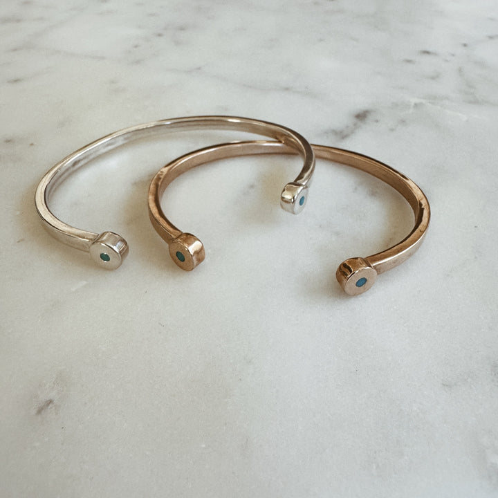 MIMOSA Handcrafted Duo Turquoise Bracelet in Sterling Silver and Bronze