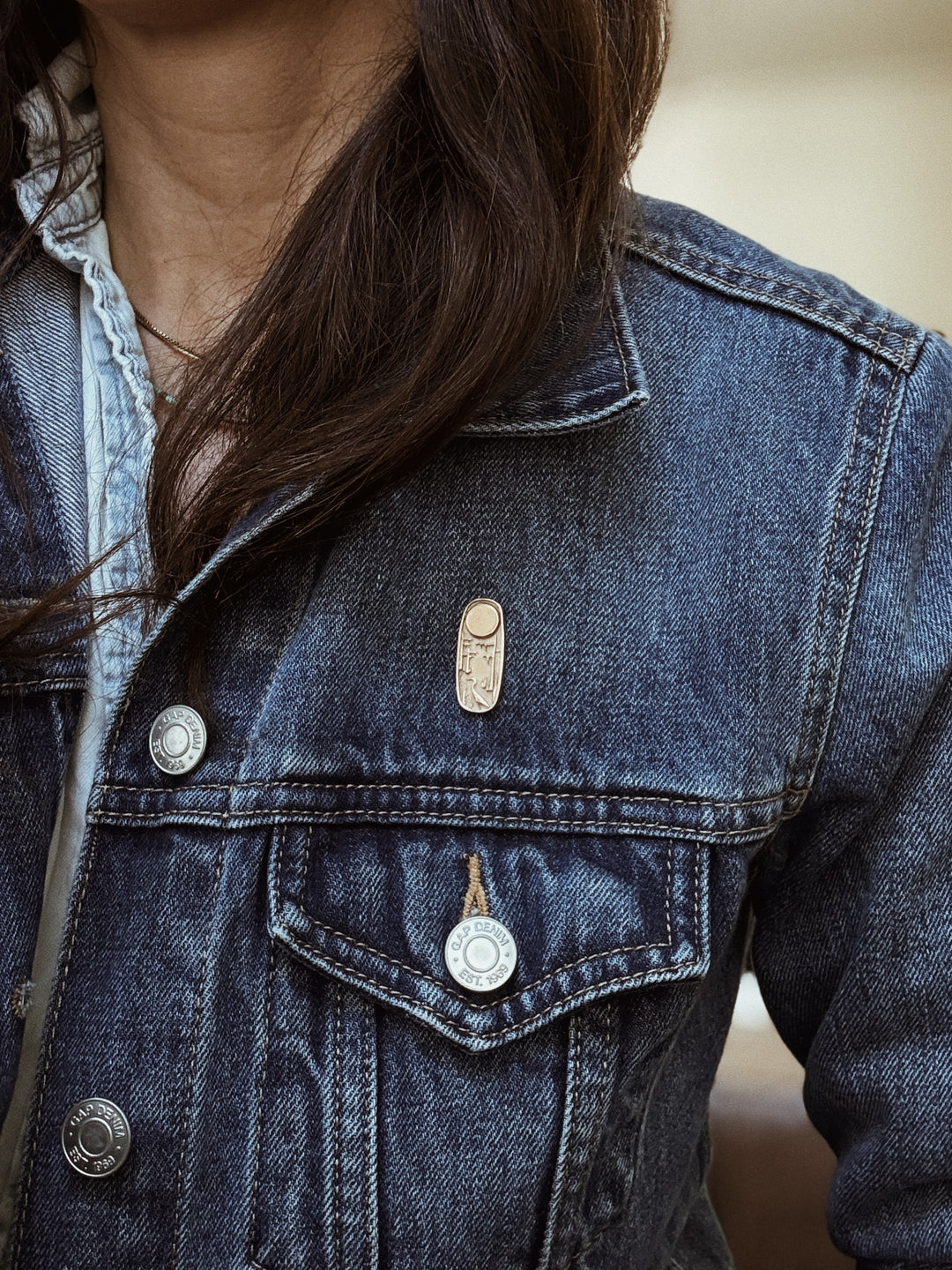 MIMOSA Handcrafted Louisiana Wild Pin on a Denim Jacket