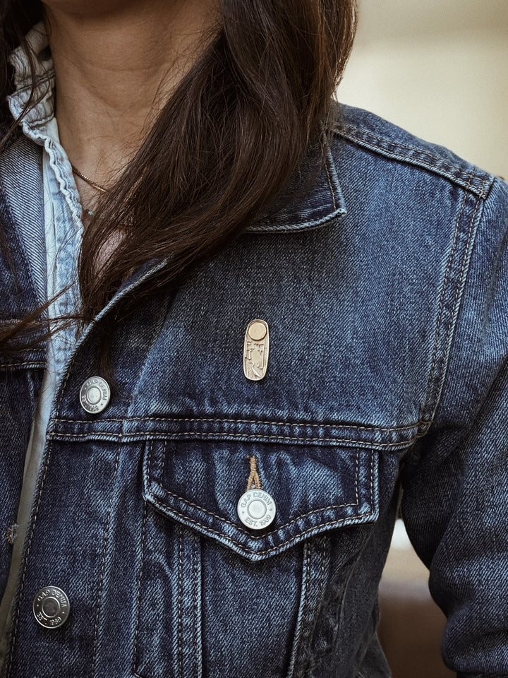 MIMOSA Handcrafted Louisiana Wild Pin on a Denim Jacket