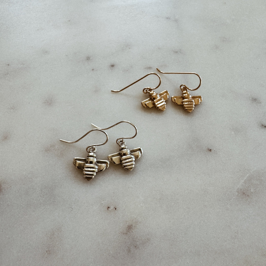MIMOSA Handcrafted Small Bronze and Sterling Silver Bee Earrings