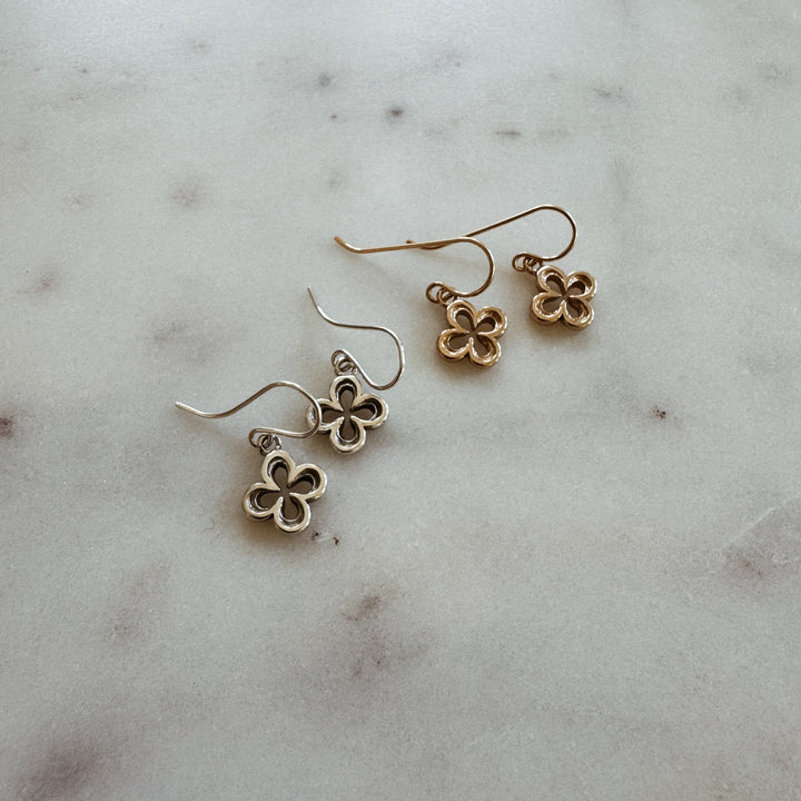 MIMOSA Handcrafted Small Sterling Silver and Bronze Quatrefoil Earrings