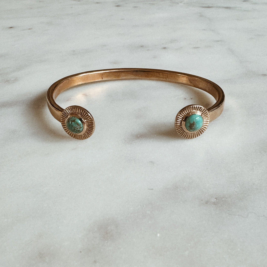 MIMOSA Handcrafted Bronze Sunburst Bracelet with Turquoise