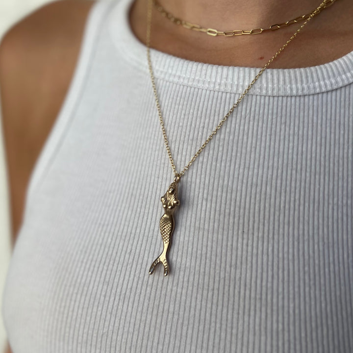 Woman Wearing Handcrafted Mermaid Pendant Necklace